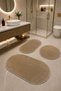Plush Bathroom Rug Set of 3 Color Beige Non-Slip Base Washable Without Fringe 60X60 (Round) 50X80 (Oval) 60X100 (Oval)