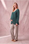 Maternity Green Viscose Crew Neck Long Sleeve Front Pleated Asymmetrical Breastfeeding Blouse Rabitha - 3