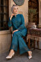 - Teal Embroidered Tunic & Wide-Leg Pants Co ord Set - 4