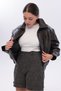 New Season Women's Bomber Leather Jacket Belt Detailed Crop Soft Leather Jacket Stand Collar - 6
