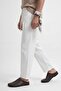 White Linen Look Elastic Waist Trousers - 6