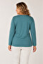 Women's Stone Printed Long Sleeve Crew Neck Combed Cotton Blouse Y26-663-Emerald - 3