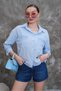 Women's Blue Guipure Detailed Double Pocket Linen Shirt Pc028 - 5
