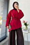 Asymmetrical Cut Tie-Back Poplin Blouse - Red - 2