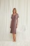 Brown Lace Nightgown, Women's Short-Sleeved Viscose Home Dress, V-Neck Guipure Nightgown, One-Piece Stylish Powder Pink Sleepwear - 4