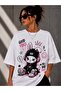 Good Vibes Rabbit Printed Oversize Women's T-Shirt White 100% Cotton