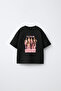 Manifest Powder Pink Printed Oversize 100% Cotton Short Sleeve Girls' T-Shirt