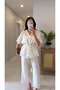 Ferla White Lace Detailed Linen Shirt and Trousers Set - 5