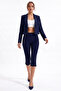 Navy Blue Capri Pants Leggings with Slit Detail and Front Hem, Slim Fit Capri