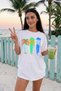 Palm Tree Pattern 3 Color Printed T-Shirt, 100% Cotton Unisex Oversize Cotton White T-Shirt, Crew Neck T-Shirt - 2