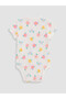Ecru Crew Neck Printed Baby Girl Bodysuit 3-Piece Set - 4