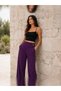 Women's Asymmetrical Waist Detailed Buttoned High Waist Wide Leg Pants - 2
