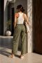Women's Olive Green Linen Blend Cargo Trousers - 4