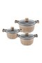 Life Smile Granite Non-Stick Cookware Set of 6pcs -20/24/28cm Soup Pots with Lids - Induction Bottom