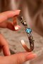 Women's Copper Bracelet with Natural Oval Blue Aquamarine Stone and Tulip Motif, Adjustable Copper Bracelet for Women - 4