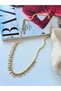 Gold Color Women's Steel Necklace with Zircon Stone, Hanging Triangle Detail - 2