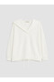Ecru Sailor Collar Women's Sweatshirt with Tie at the Waist