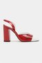 Solea Red Patent Leather Women's Shoes with White Toe Detail and Elastic Back and Thick Heels - 5