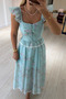Crispy Floral Pattern Lace Detail Turquoise Blouse / Skirt Set - 2
