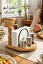 1 Bamboo Metal Rotating Napkin Holder Condiment Caddy Table Organizer Non Slip Rustic