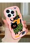 iPhone 16 Pro Compatible Case with Camera Protector Pink Silicone Couple Phone Case Cat Pattern
