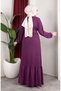 Bürümcük Fabric Striped Belted Hijab Dress 0908-03 Plum - 5
