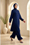 طقم حجاب نصف زر من قماش إيروبين 4148-01 أزرق داكن - 2