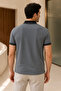 Men's Regular Fit Embroidered Contrast Collar Gray Polo Neck T-Shirt - 4