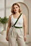 Large Size Khaki Women's Leather Body Belt with Chain Detail - 3