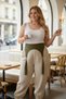 Large Size Khaki Women's Belt with Tassel Detail Wide Leather