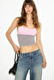 Clematis Women's Organic Cotton Thin Strap Contrast Color Backless Gray - Pink Blouse