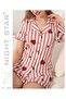Mars 5 Button Heart Patterned Pink Striped Shorts Pajama Set - 2