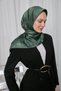 Polyester Blended Shiny Scarf Green Ethnic Patterned Shiny Textured 90X90 - 6