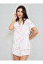 Bow Print Piped Pocket Ss Shirt & Short Set