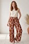 Women's Tan Beige Patterned Wide-Leg Trousers - High-Waisted Atlas Pants