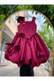 Girl's Burgundy Balloon Model Flower Detailed Birthday Evening Dress - 6