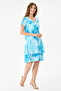 Turquoise Italian Batik Patterned Lined Midi Length Dress 38 - 42 Size - 4