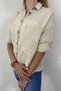 Women's Beige Cotton Linen Double Pocket Wooden Button Oversize Loose Oval Cut Long Sleeve Beach Shirt - 4