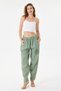 Women's Khaki Italian 100% Linen Elastic Waist Carrot Fit Linen Trousers Size 40 - 44