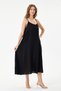 Black Italian 100% Linen Long Linen Dress with Straps, Size 38 - 42 - 4