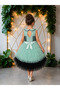 Girl's Mint Green, Lace Robe, Detachable Flower Brooch, Bag, Lined Layered Tulle Evening Dress, 5-9 Years Old, Special Occasion, Birthday - 2