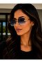 Women's Gold Framed Blue Gradient Glass Rimless Uv400 Sunglasses