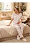 New Season Ecru Shawl Collar Patterned Lace Detailed Design Buttoned Short Sleeve Maternity Pajama Set 3-Piece Set - 6