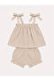 Ruffle Leg Beige Baby 2-Piece Set with Tie Strap - 2