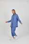 Blue Hidden Button Elastic Waist Shirt and Trousers Set 8660 - 5