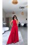 Red Flowy Loose Wide-Leg Belted Jumpsuit - 3