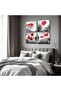 Red Cosmos Flower Black White Gallery Wrapped Canvas Wall Art 4 Panels | 30x30cm 12x12 inch Each | Floral Wall Decor Set - 3