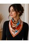 Women's Orange Blue Floral Patterned Satin Square Scarf Hair and Neck Accessory 55X55