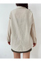 Women's Beige Cotton Linen Single Pocket Bohemian Pinterest Oversize Shirt - 4