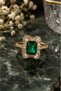 Rectangular Cut Green Zircon Stone Luxury Ring - Adjustable (Gold Color)